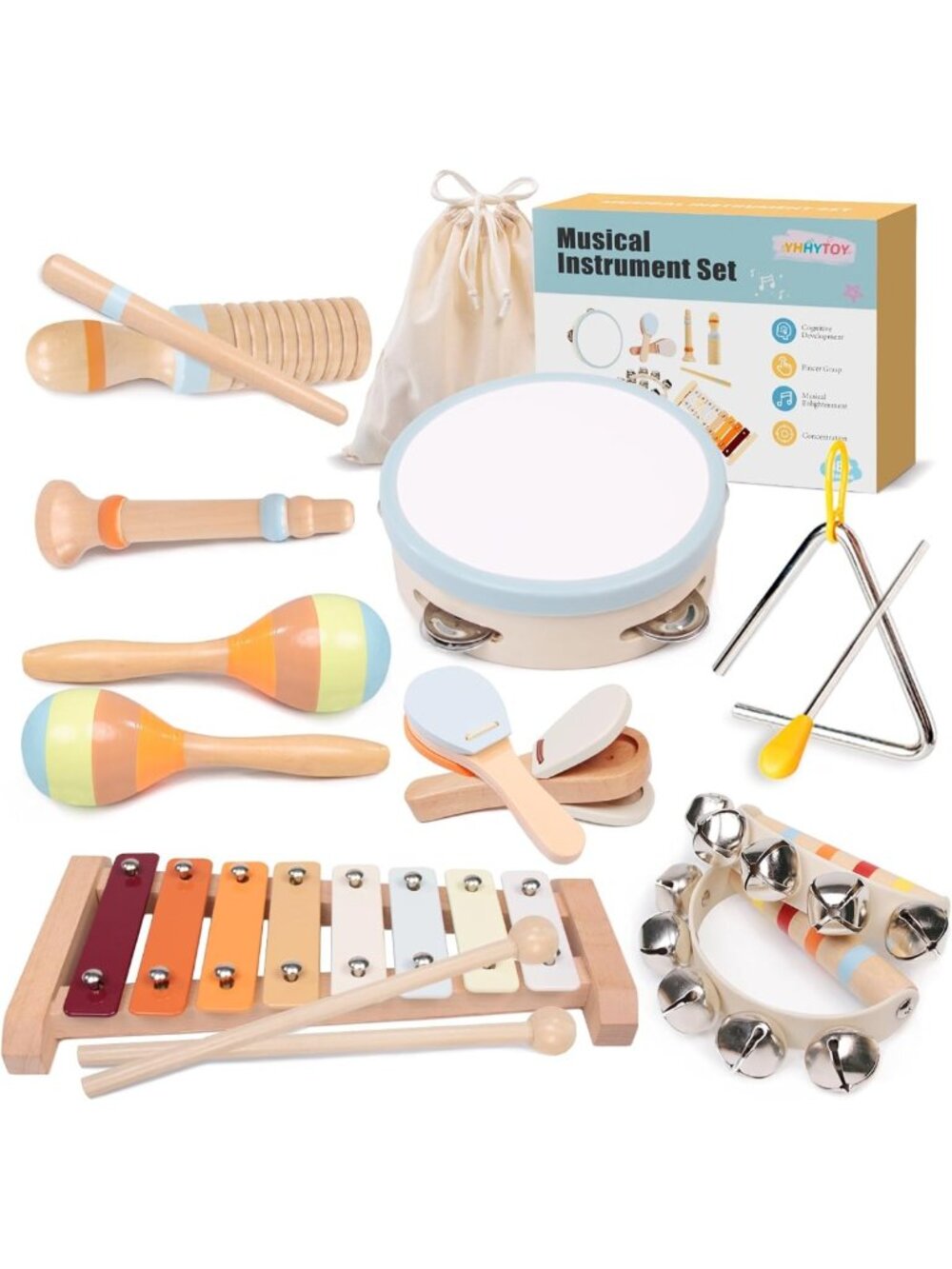 Montessori Wooden Musical Instruments Set for Toddlers | Xylophone, Maracas